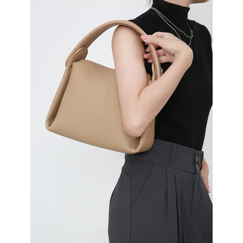 

Elegant Genuine Leather Crossbody Handbag For Women Minimalist Hard Handle Square Bag For Casual Work