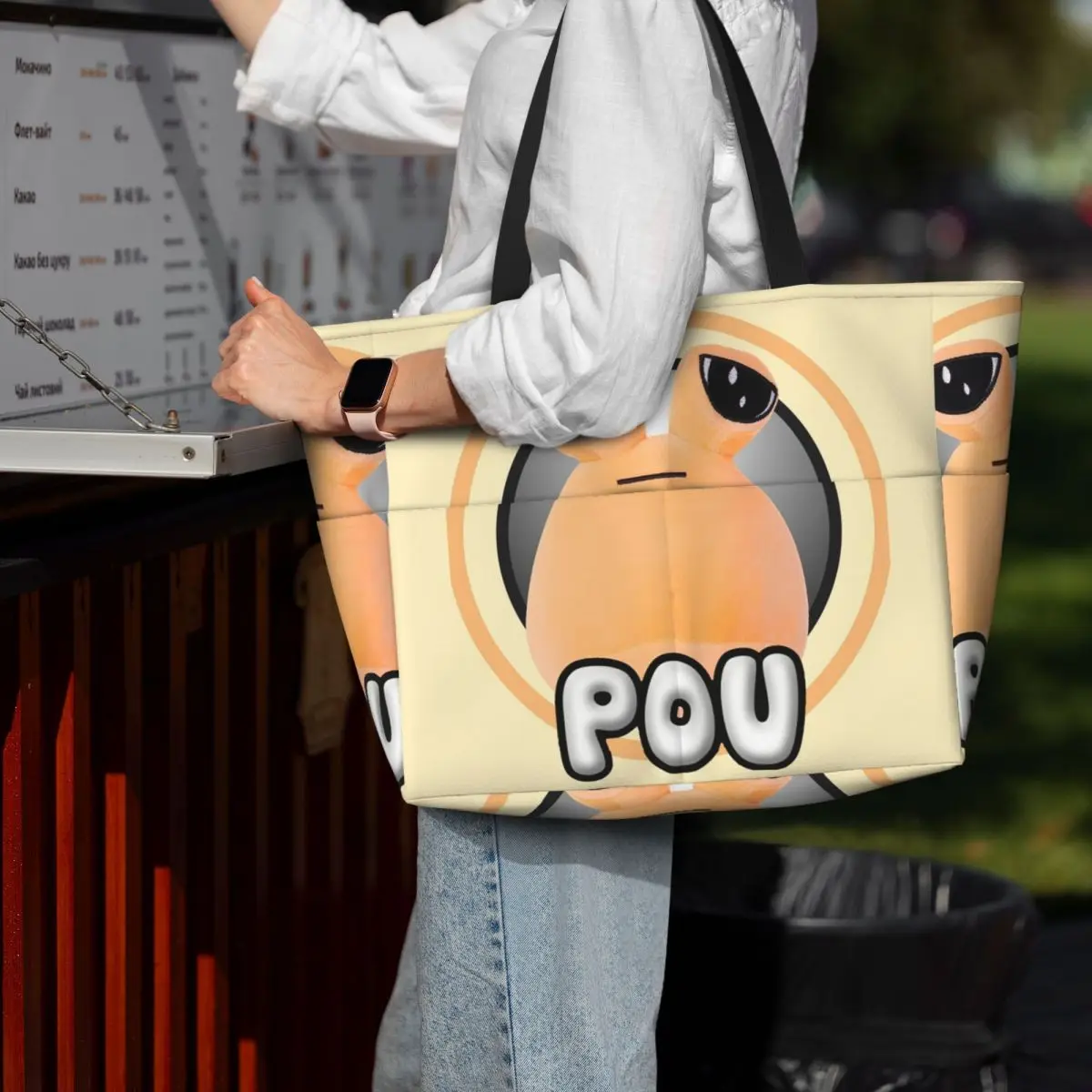 

My Pet Alien Pou Cute Cartoon Beach Tote Bag Sport Gym Yoga Duffle Large Tote Bag Women Travel Bag Fitness bag