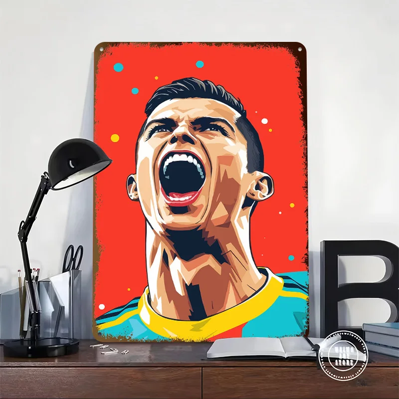 The GOAL Expressions Cristiano Ronaldo Portrait 3D Texture Printed Poster Custom Vintage Metal Tin Plate Sign for Wall Art House