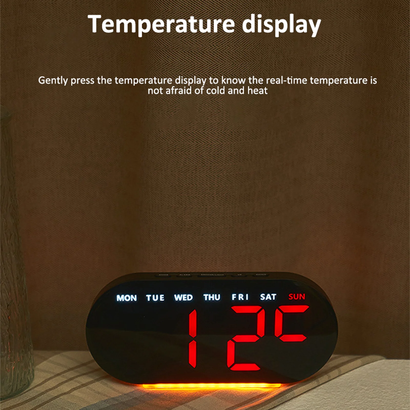 Digital Silent Alarm Clock Temperature Date Display Dual Alarms Bedside Clock 3 Brightness Mode Ambient Light 12/24H LED Clock