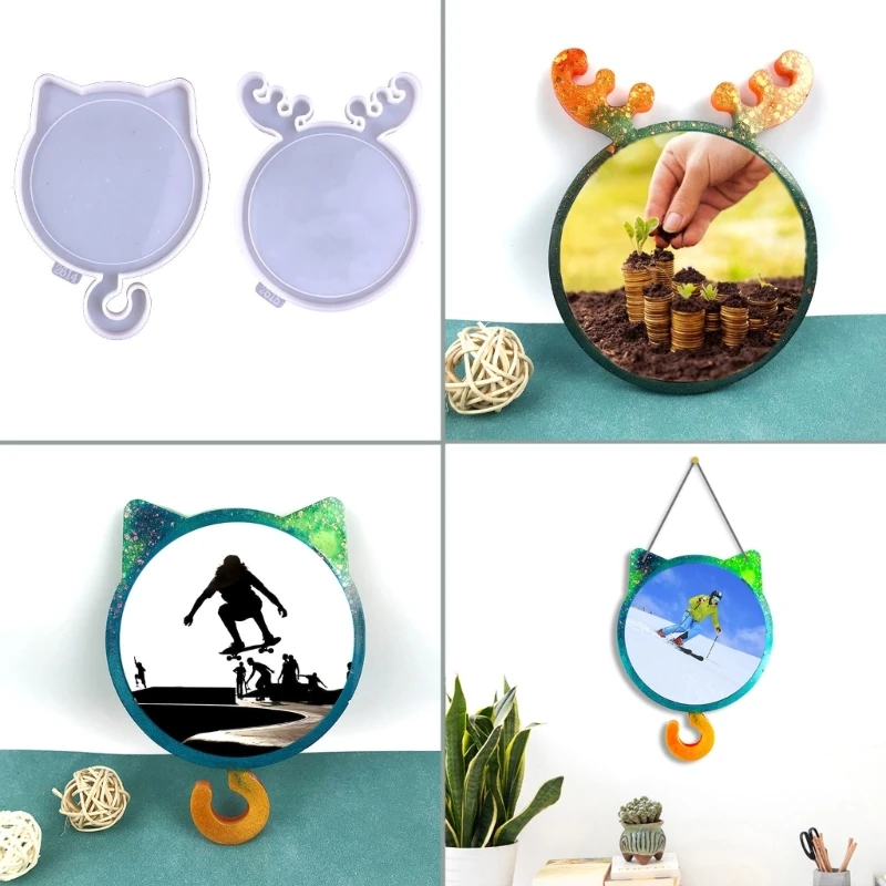 

Picture Frame Silicone Mold for Cat Deer Photo Frame Epoxy Resin Mold with Hook DIY Crafts Table Deco