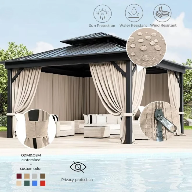 Any Size Custom  Modern Waterproof Wind UV Resistant Shade Curtain Easy Install Affordable Outdoor Garden Gazebo Patio Backyard