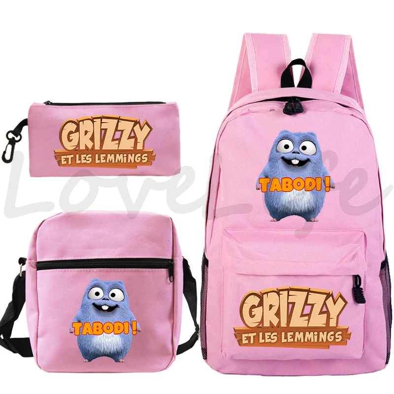 Imagem -06 - Mochila Grizzy e Les Lemmings Mochila para Meninos Meninas Peças Conjunto Bolsas de Escola Estudantes Bagpacks Crianças Livro dos Desenhos Animados Mochila