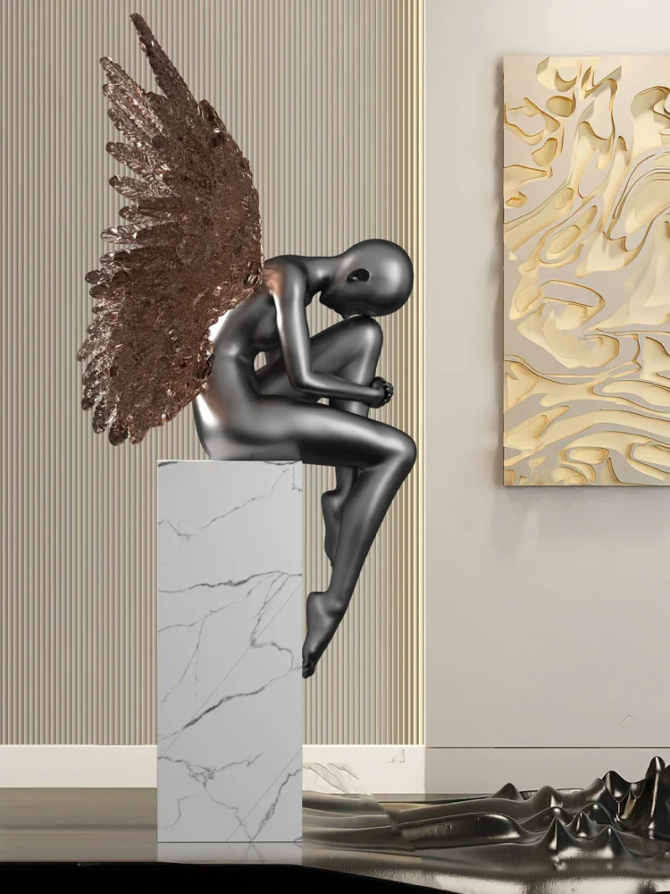 Modern creative angel sculpture. Hotel lobby villa living room artwork.