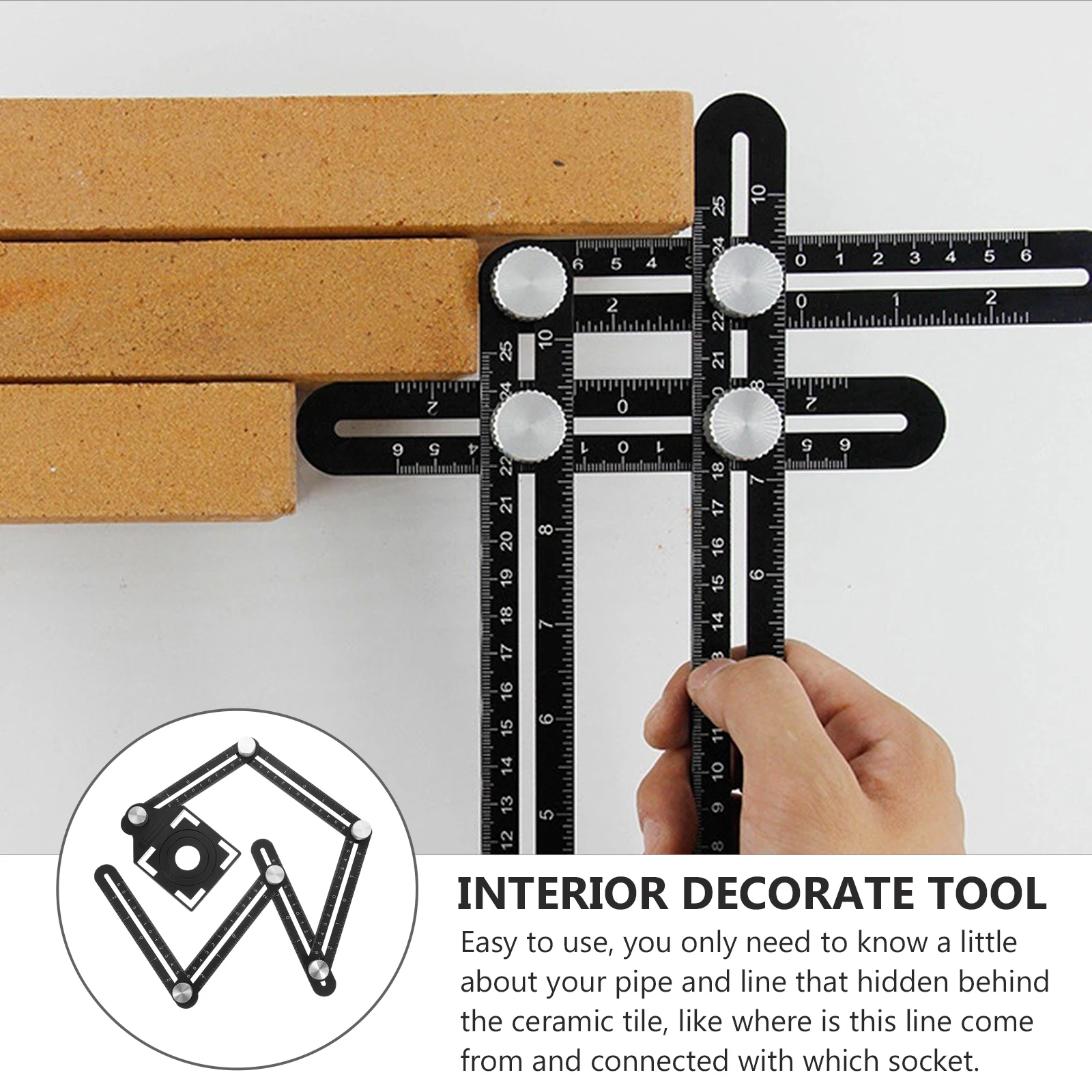 

Aluminum Alloy Six-Fold Ruler Tile Opening Locator Accurate Puncher for Electrician Plumber Interior Decorate Tool Six-Fold