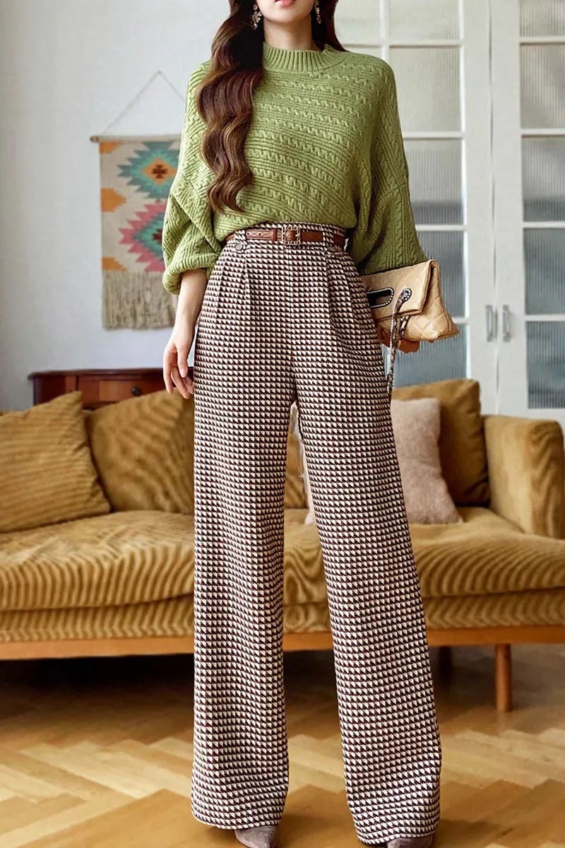 DABUWAWA Tienda Vestidos Elegantes Para Mujeres Wide Leg Pants Empire Legging American Retro Bird Lattice Trousers Y2K DA1CLP004