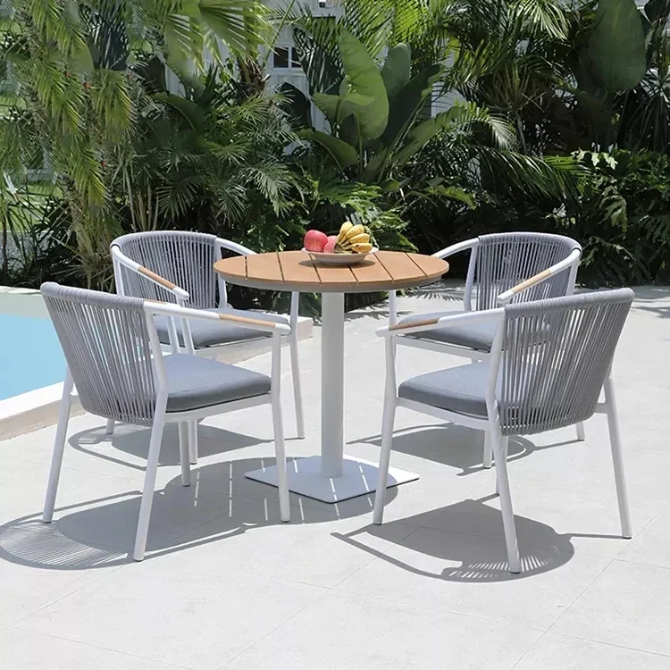 outdoor aluminum teak wood coffee tea chair table furniture dining set garden for cafe outdoor