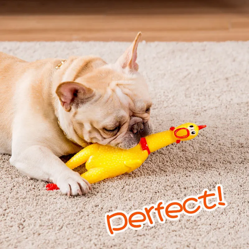 1pc Durable Rubber Screaming Chicken Dog Toy Funny Squeeze Squeak Vent Chew Toy 16cm，31cm，39cm