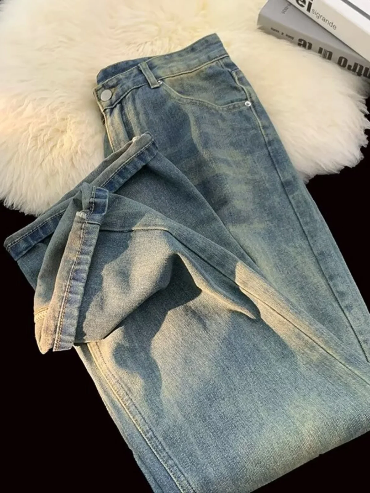 

Retro American Straight Leg Men's Jeans Loose Wide Leg Casual Pants Autumn Winter New Style Trendy Brand Washed out Jeans