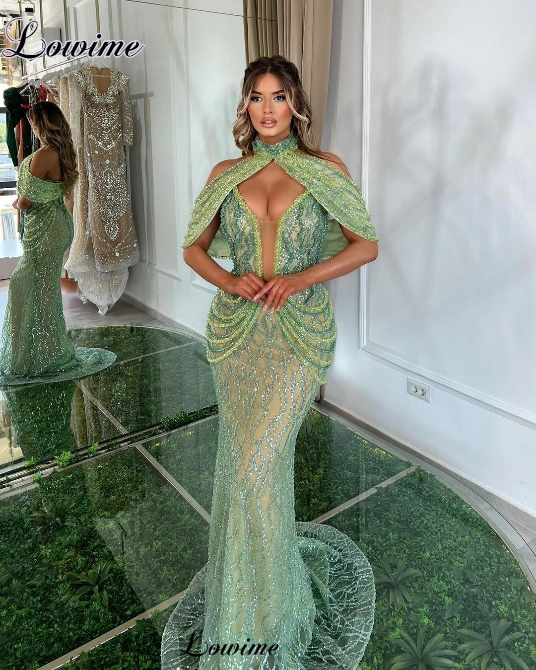 

Two Pieces Green Evening Dresses For Women 2023 Mermaid Crystals Prom Dresses Coutures Gowns Celebrity Dresses Robes De Soirée