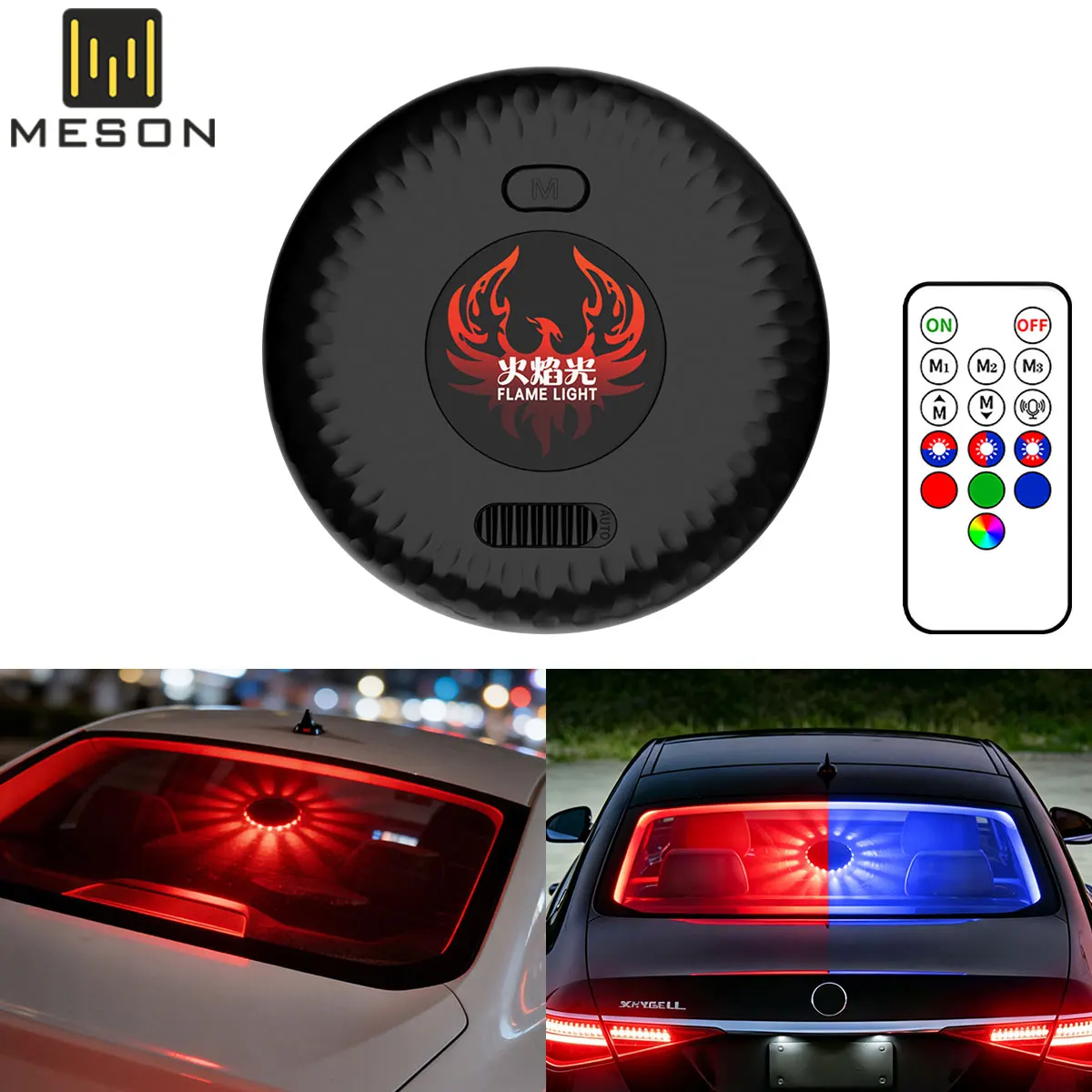 KEVANLY Car Rear RGB Windshield Safety Warning Atmosphere Light USB Remote DJ Stage Effect Decor Lamp for Vehicle Interior