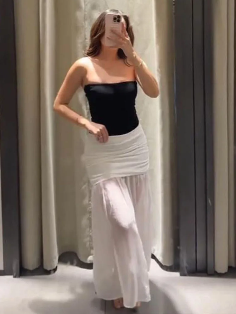 

HH Женщины 2025 летние плиссированные декоративные сращенные ​ ​ Юбка-миди Midway Женская элегантная простая повседневная тонкая юбка трапециевидной формы на молнии