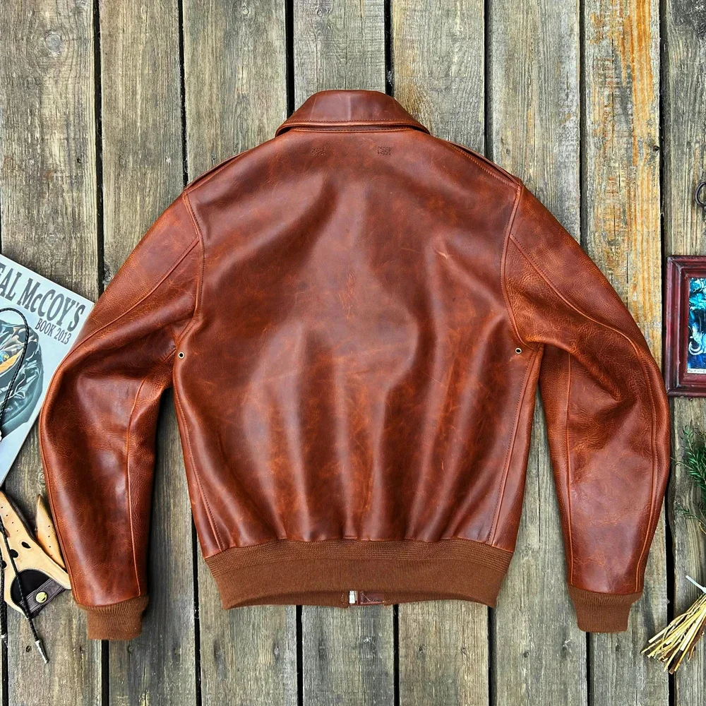 YR!Free shipping.No.1 classic style Us Air force leather jacket.A-2 coat.Super heavy 1.8mm thick cowhide.Luxury Cidu