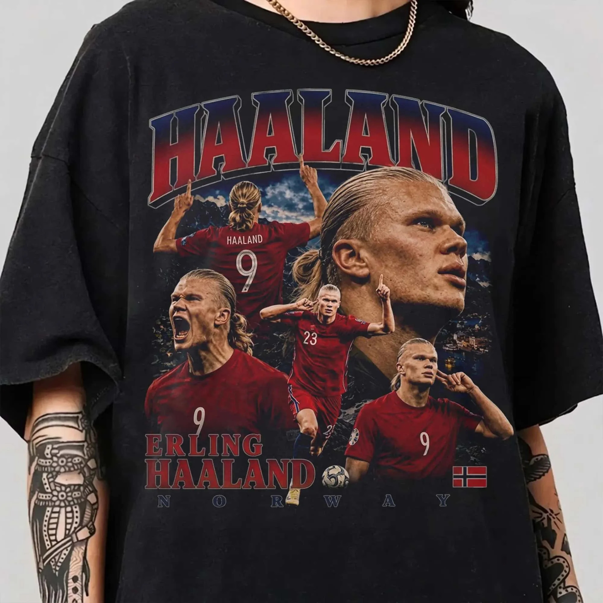T-shirt graphique Erling Haaland Méditation Football Norvège Sport 2026 Été Homme Femme Coton Oversize Street Y2K