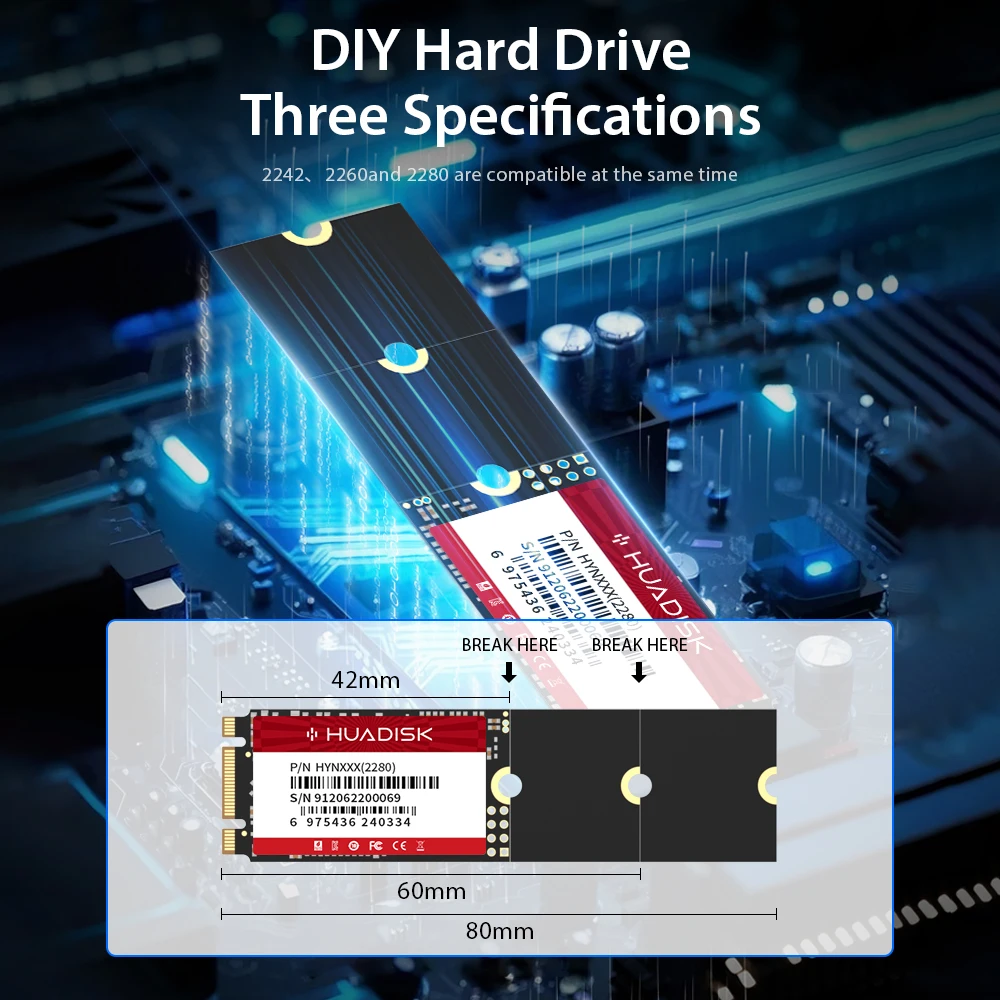 HUADISK M.2 NGFF SATA SSD 2280 2260 2242 Disco rígido interno 128gb 256gb 512gb 1tb 2tb Unidade de estado sólido sata3.0 para PC