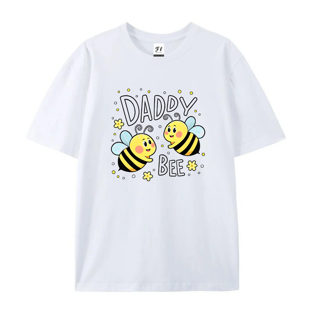 Unisex Daddy Bee Cute Cartoon Bees Floral Graphic T Shirt Summer Short Sleeve Round Neck Casual Cotton Tee Family Streetwear Top