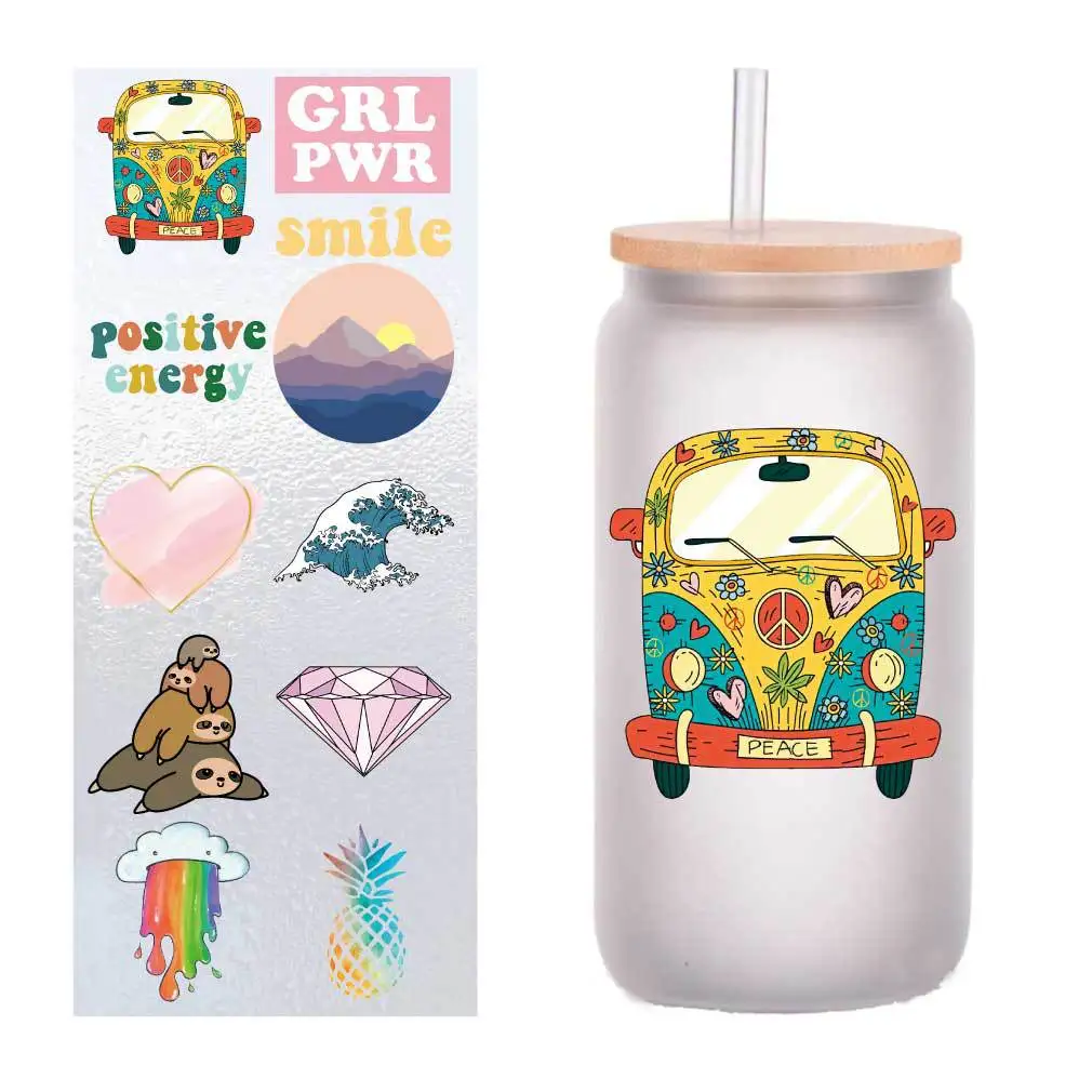 

10 four-inch cartoon small fresh collection UV transfer stickers Crystal label glass stickers customized