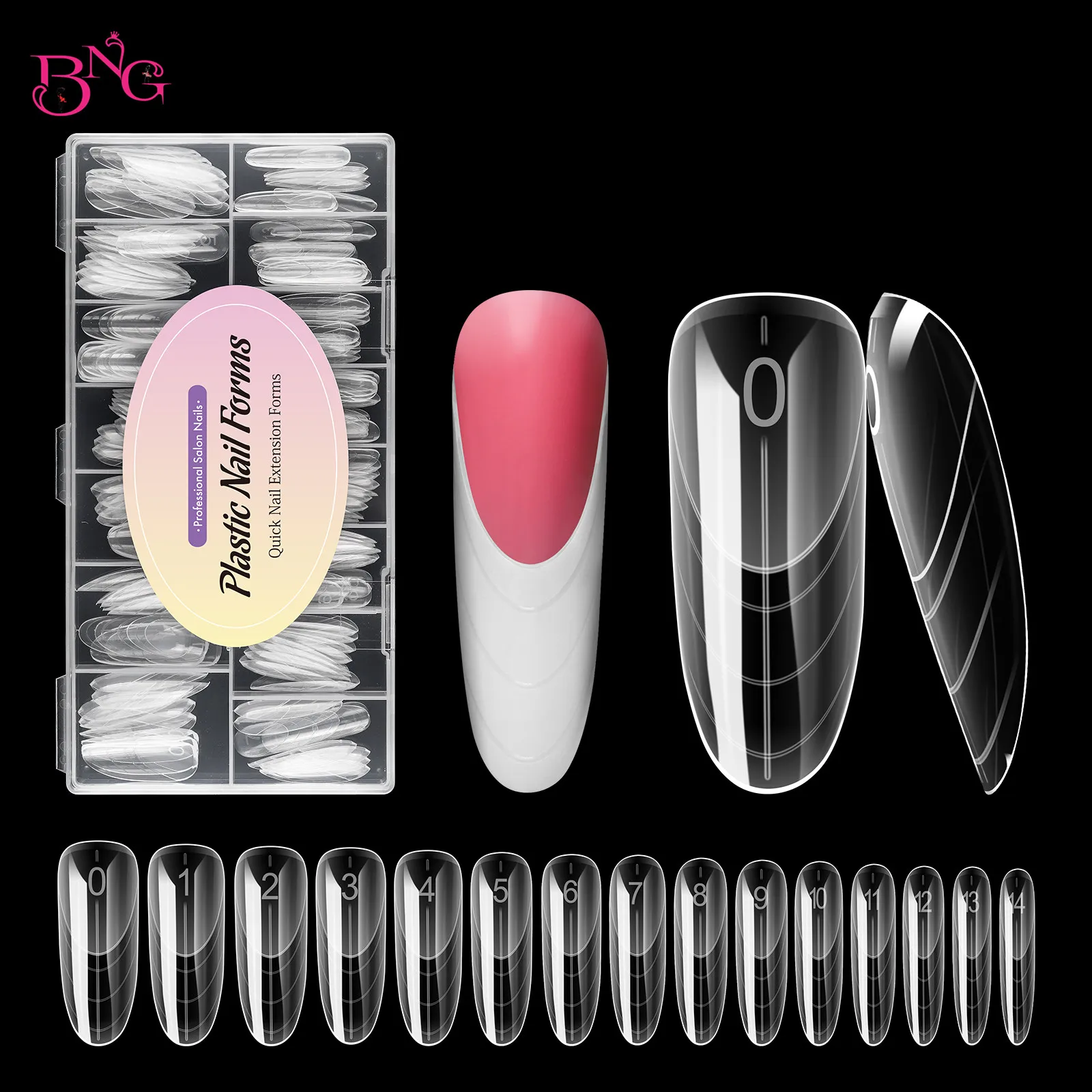 

BNG 150Pcs French Dual Nail Forms Poly Extension Gel Forms Full Cover Oval Nail Tip Builder Molds for Mancure 15 Sizes