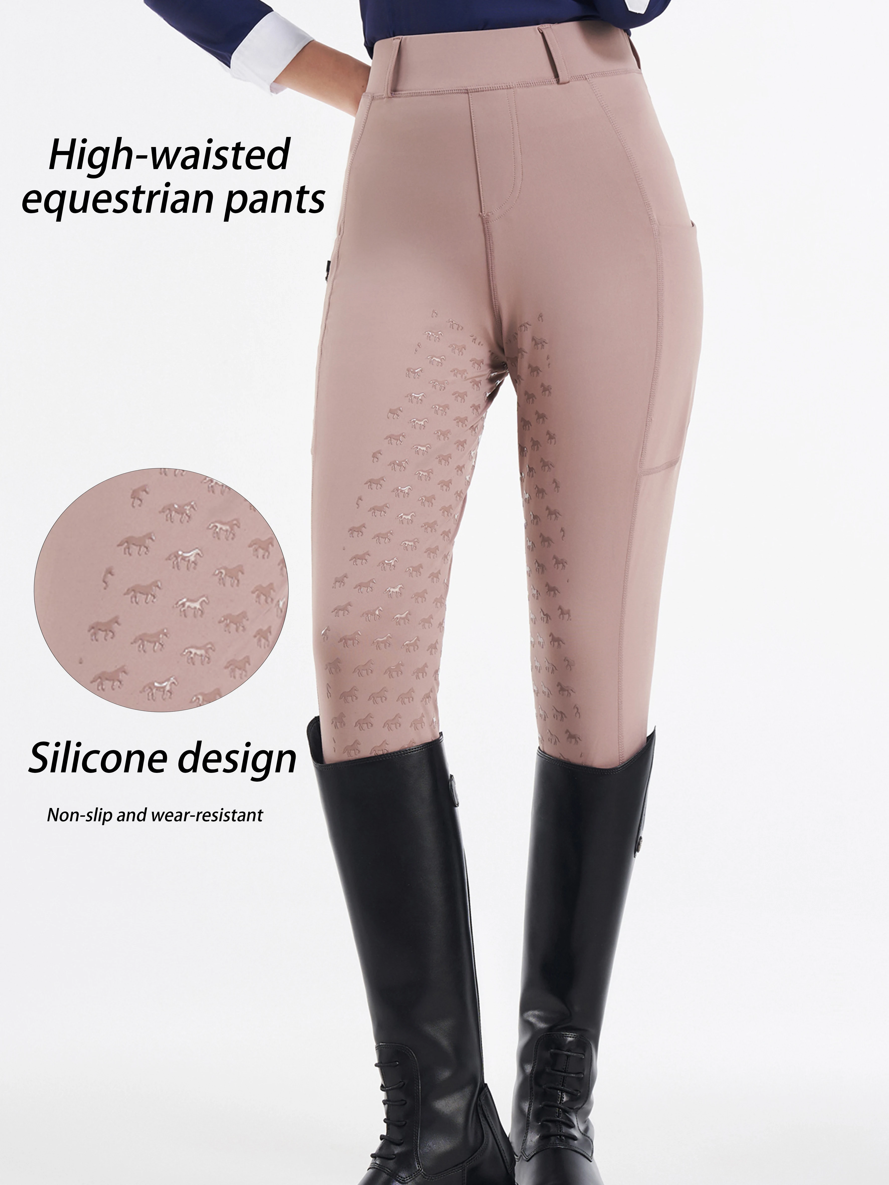 女性用ハイウエスト乗馬パンツ 滑り止めシリコンデザイン、ヒップリフト、タイト、サイドポケット付き、オールシーズン生地、コンフォータ