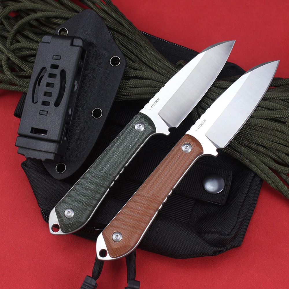 Outdoor Camping Survival Fixed Blade Knife Micarta Handle High Hardness 14C28N Steel Knife EDC Multi Tool Utility Knives for Men