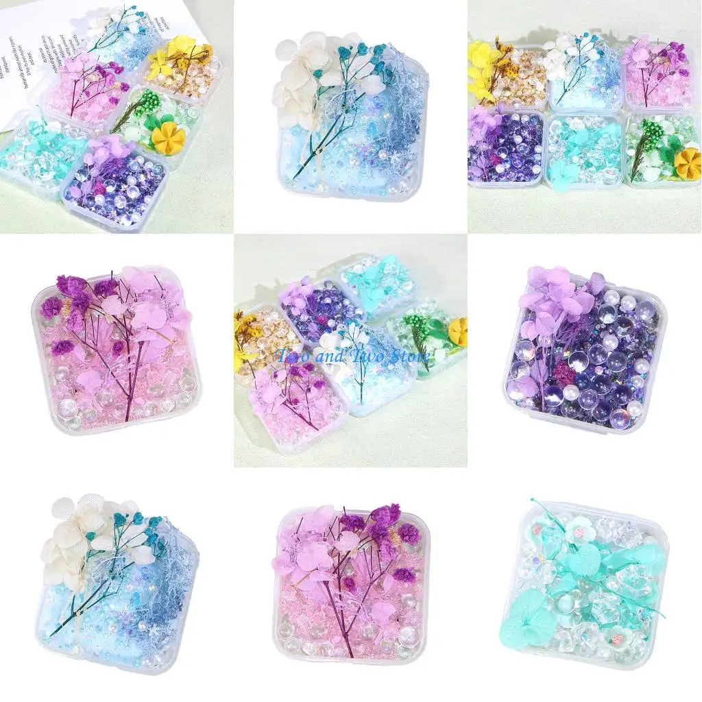 

HX6F User Friendly Resin Crafted Dried Flower Mixed Gravel Pearls for Room Styling