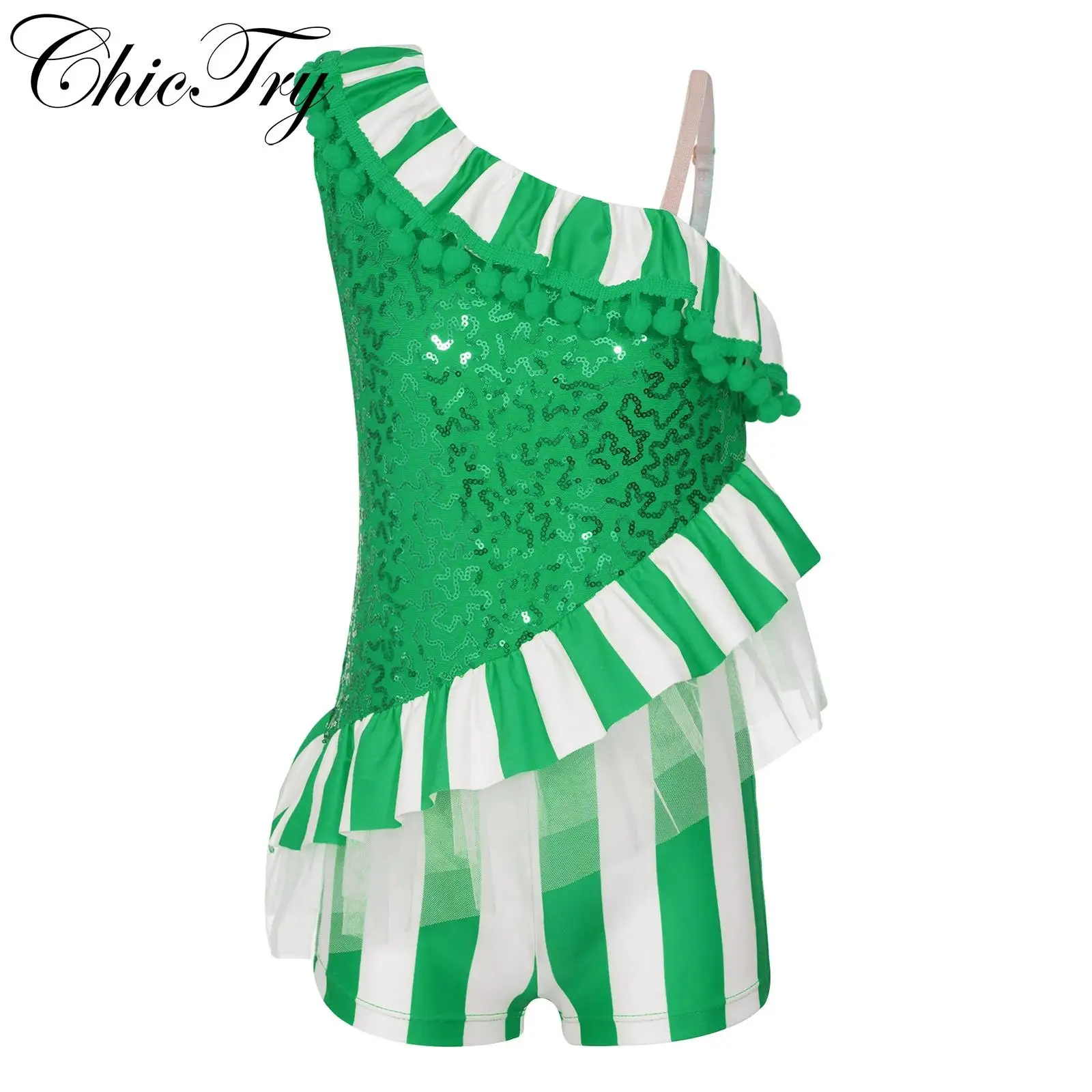 

Kids Girls Elf Christmas Costume Candy Cane Xmas Santa Striped One Piece Dancewear Leotard Biketard Festival Party Performance