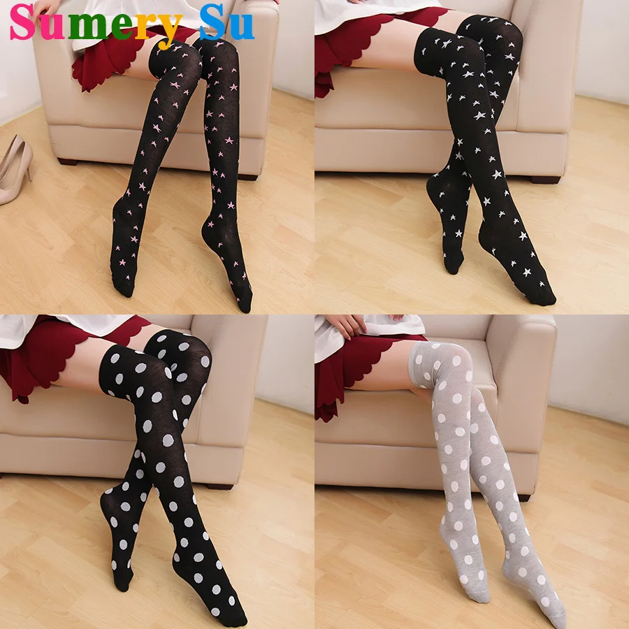 3 Pairs/Box Stockings Women Cotton Dot Star Pattern Sexy Cosplay Cute Thigh High Over Knee Slim Ladies Girls Warm Christmas Gfit