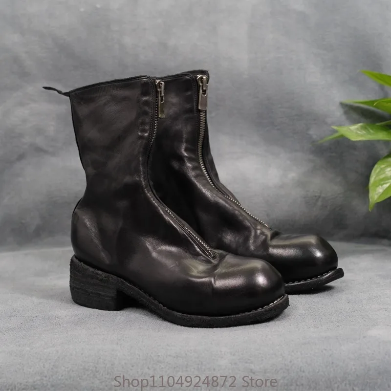 Botas Chelsea de lujo para hombre, botas de caballero con cremallera frontal de cuero genuino, zapatos de trabajo al aire libre, botas altas de moda Premium para mujer