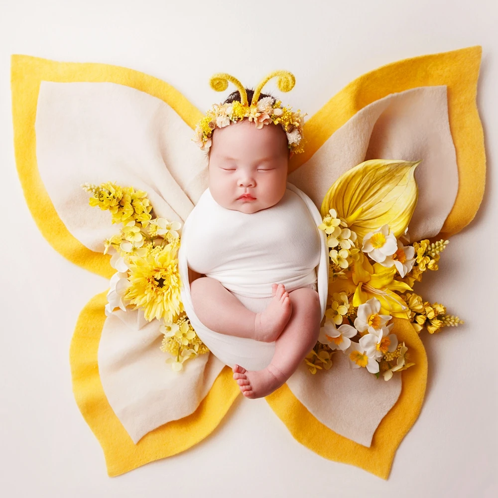 Newborn Photography Felted Layers Fabric Posing Newborn Wrap Photography Flower Headband Photo Backdrop Photoshoot Accessories