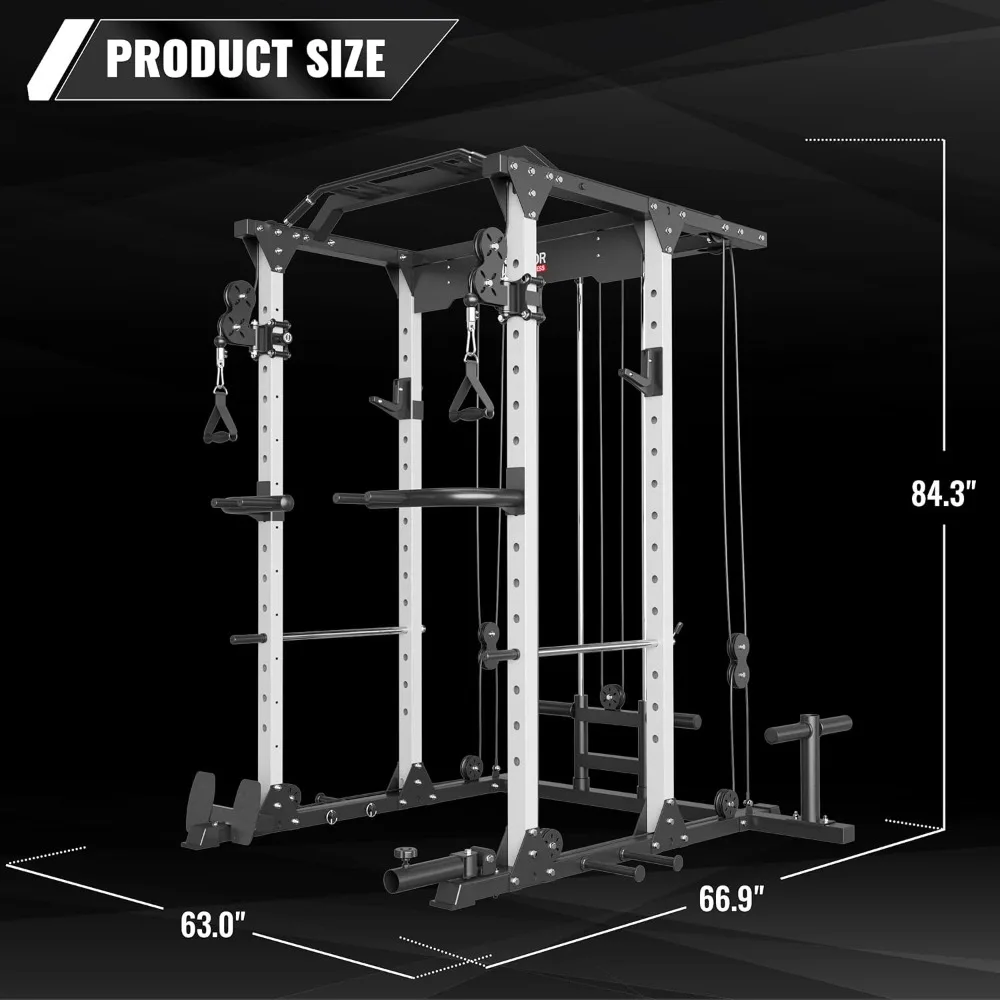 Power Cage, PLM03 1400 lbs Multi-Function Power Rack with Adjustable Cable Crossover System and More Training Attachment