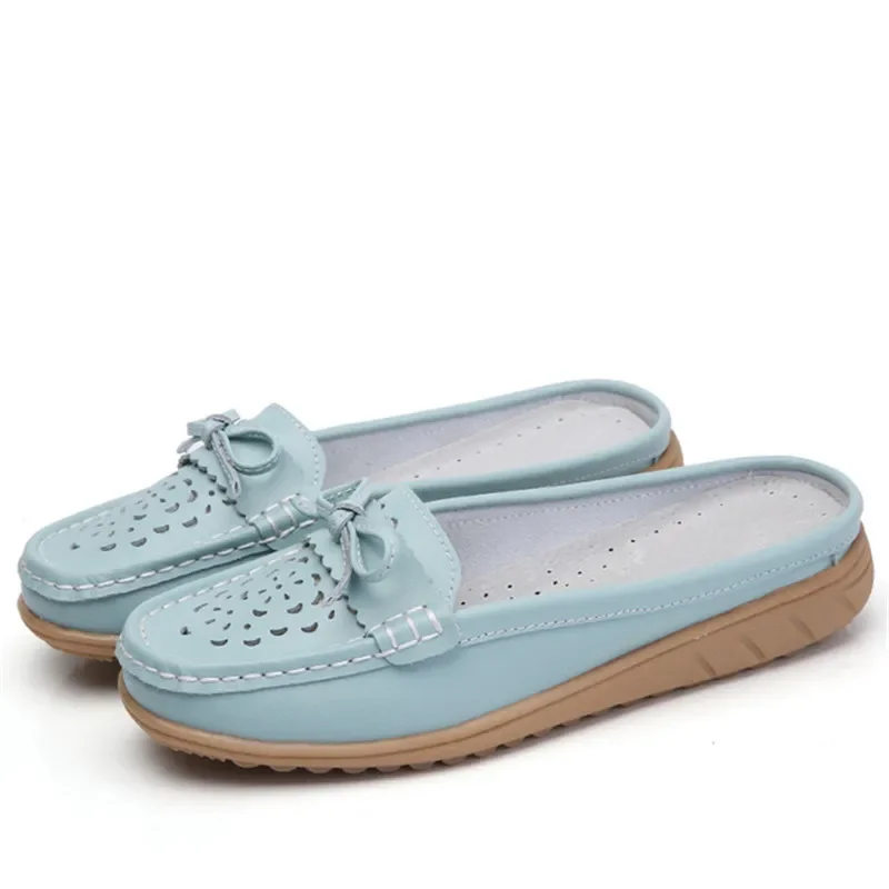 TIMETANG Brand Women Shoes Sandals Genuine Leather Bowtie Indoor House Ladies Slippers Fashion Mother Shoes Solid Casual Shoes