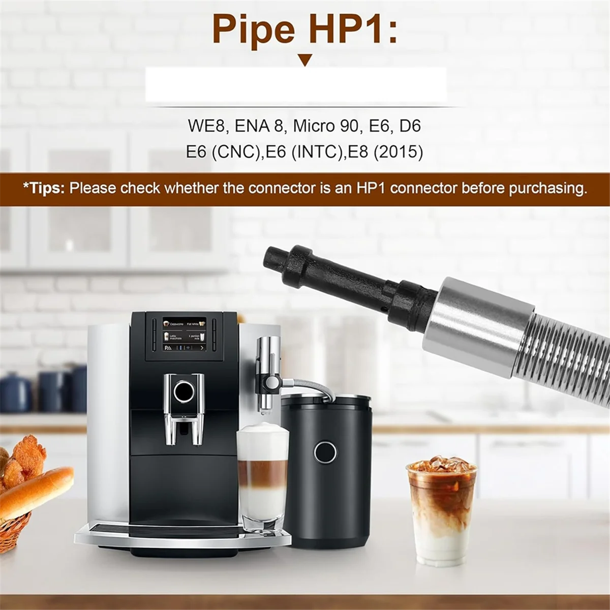 커피 머신 모델용 HP1 어댑터가 포함된 FZFZ 스테인레스 스틸 우유 파이프 케이스: WE8, 8, Micro-90, E6, D6