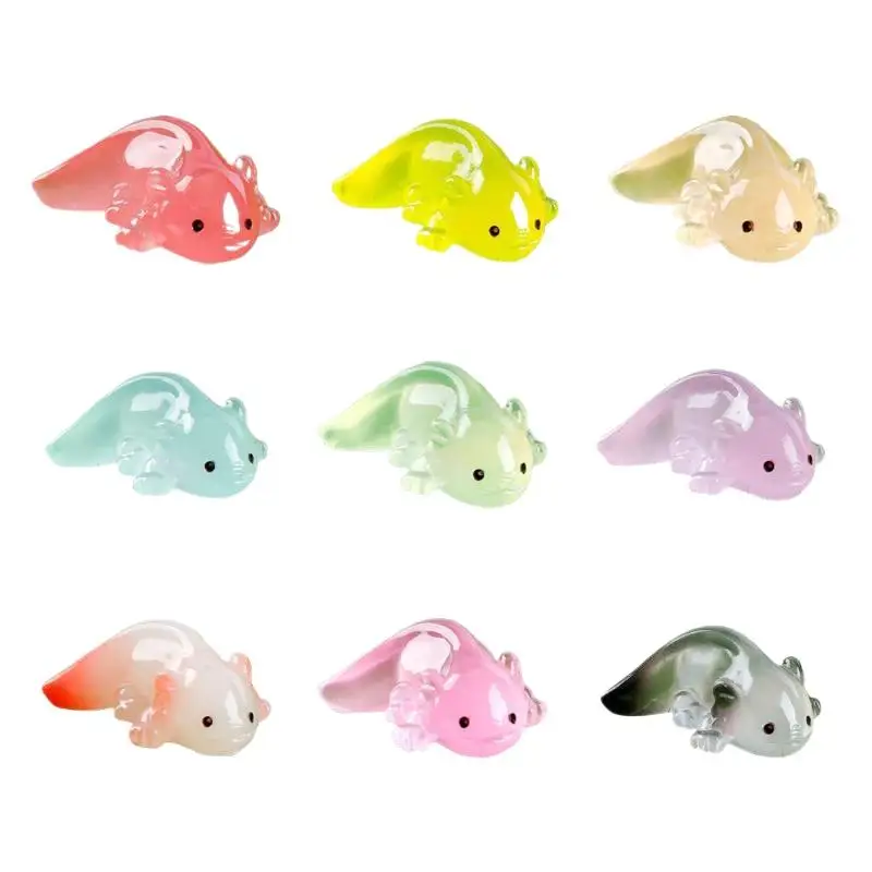 10Pcs Kawaii Mini Salamander Figurines Luminous Colorful Tiny Axolotls For Garden Aquarium Dollhouse Decor Cute Landscape Dolls