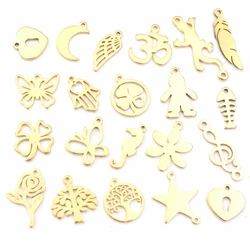 10pcs/lot  316 Stainless Steel Gold Plated Tree Moon Butterfly Small Charms Pendant For Necklace DIY Jewelry Making