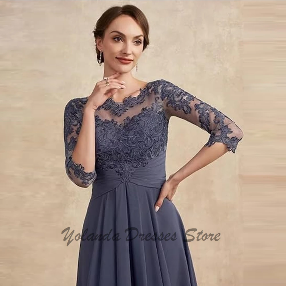 Modern Scoop Neck Mother of The Bride Dresses for Wedding 3/4 Sleeves Formal Dress Chiffon Evening Gown Applique Lace Up 2025