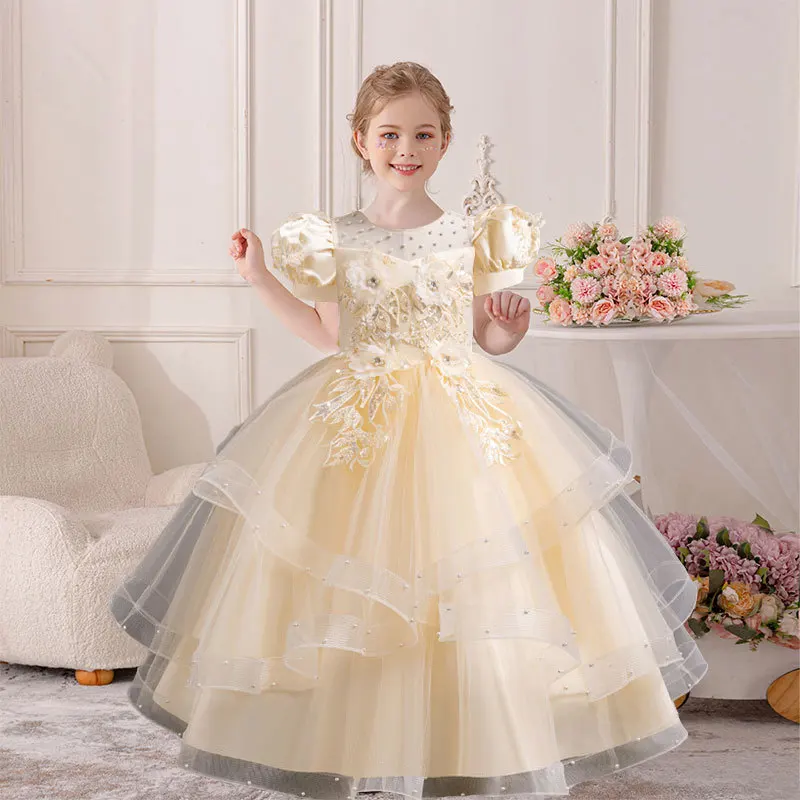 

Элегантные платья для девочек, роскошное платье принцессы с цветочной вышивкой, длинное белое платье подружки невесты для свадьбы, выпускного вечера, праздничное платье для девочек