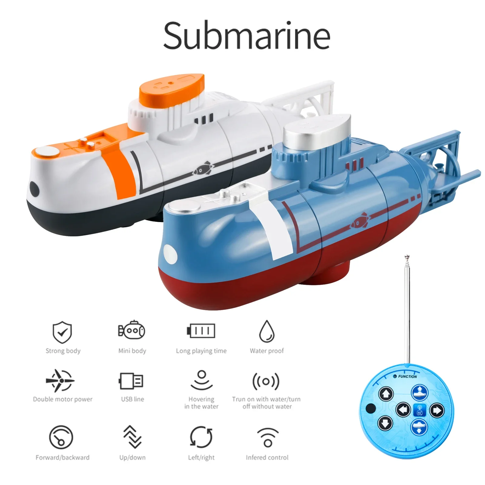 RC Submarine 0.1m/s Speed Remote Control Boat Waterproof Children's Diving Fish Tank Toy Mini Military Simulation Model for Gift