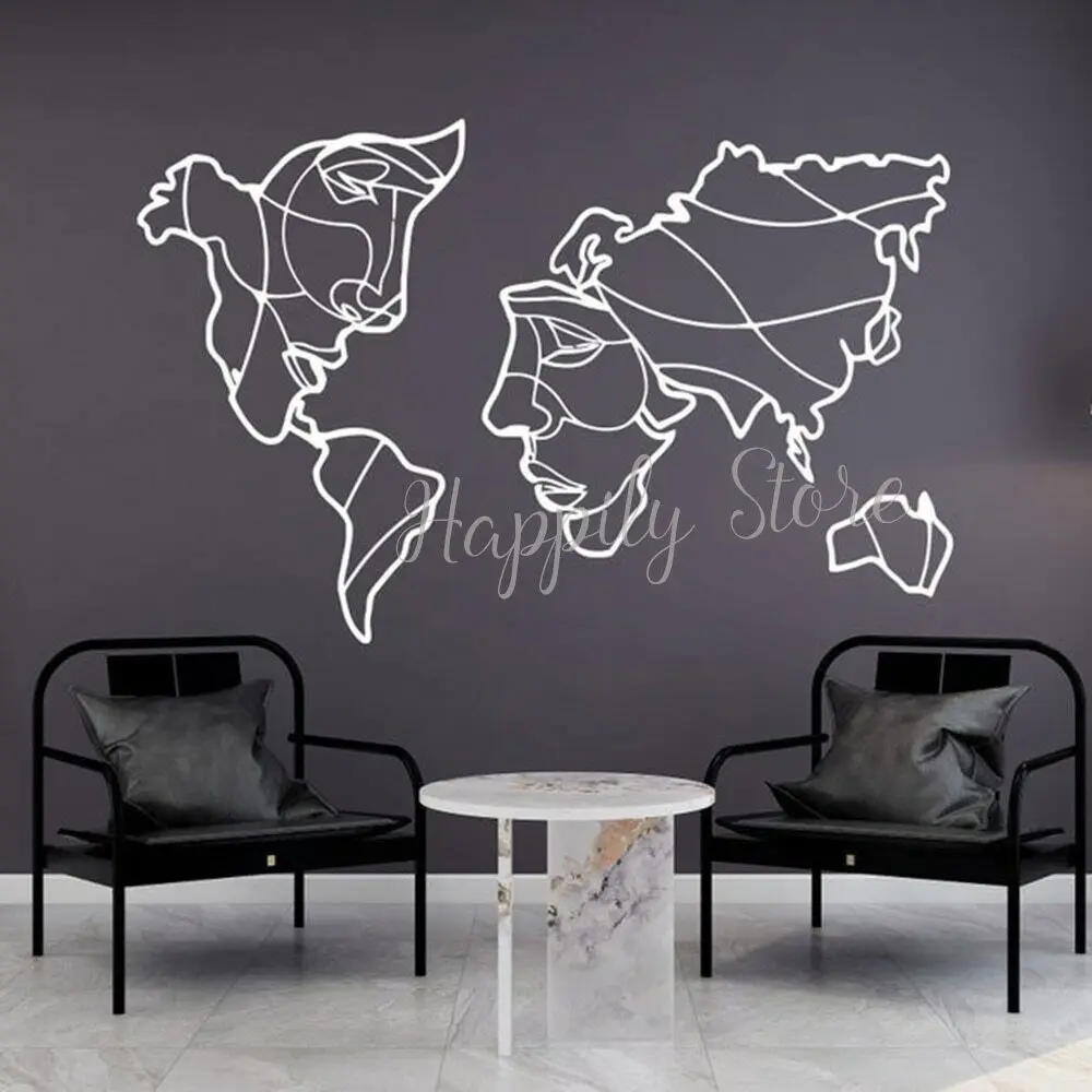 Idee Wereldkaart Muurtattoo Woonkamer Muur Decor Geometrische Kaart Muurstickers Reizen Wereld Vinyl Kunst Kantoor Decoratie P699
