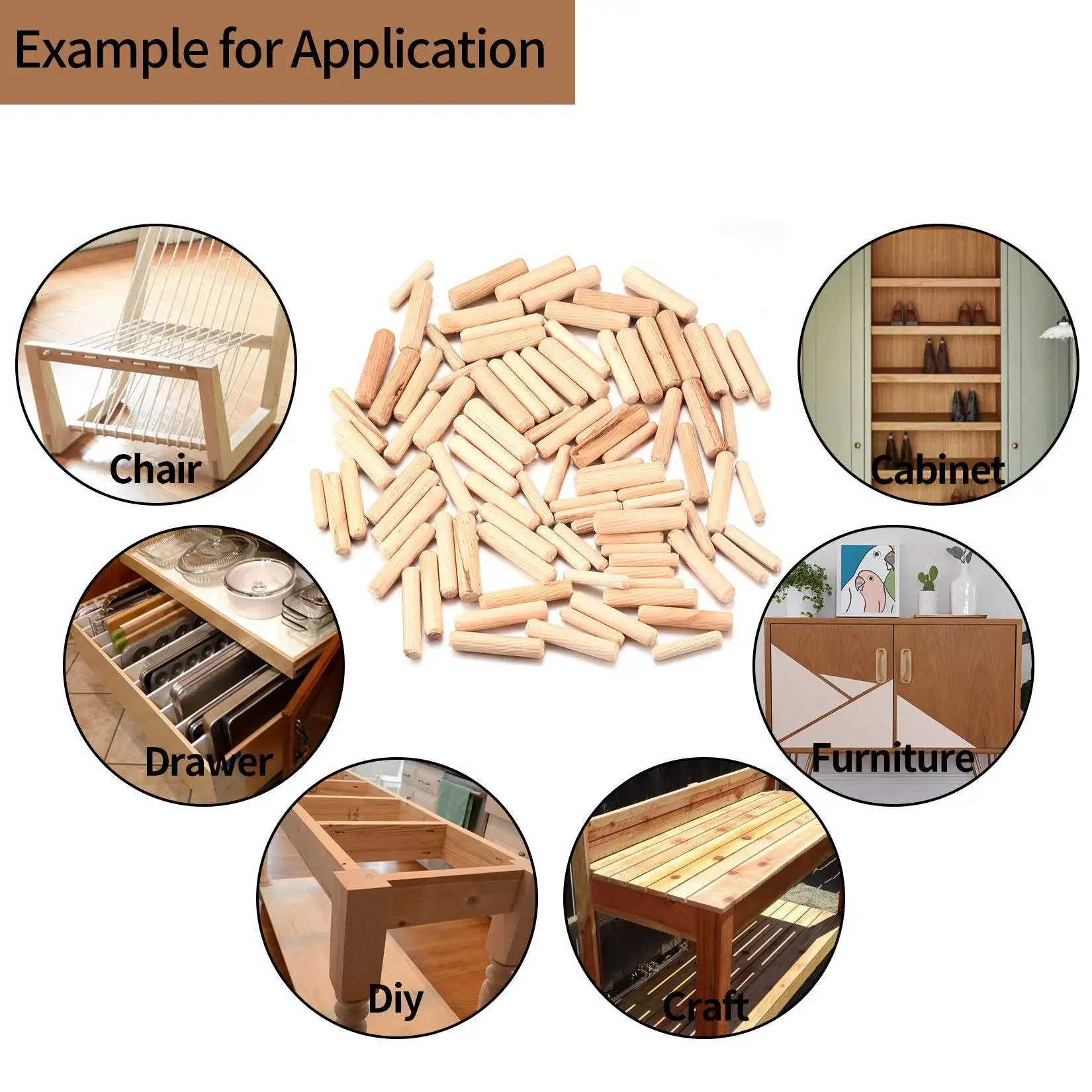 

F-T 400Pcs Wooden Dowels Assorted, 6Mm 8Mm 10Mm Wood Plugs Dowel Rods, Woodwork Pins Tapered For Grooved Fluted, Carpentry
