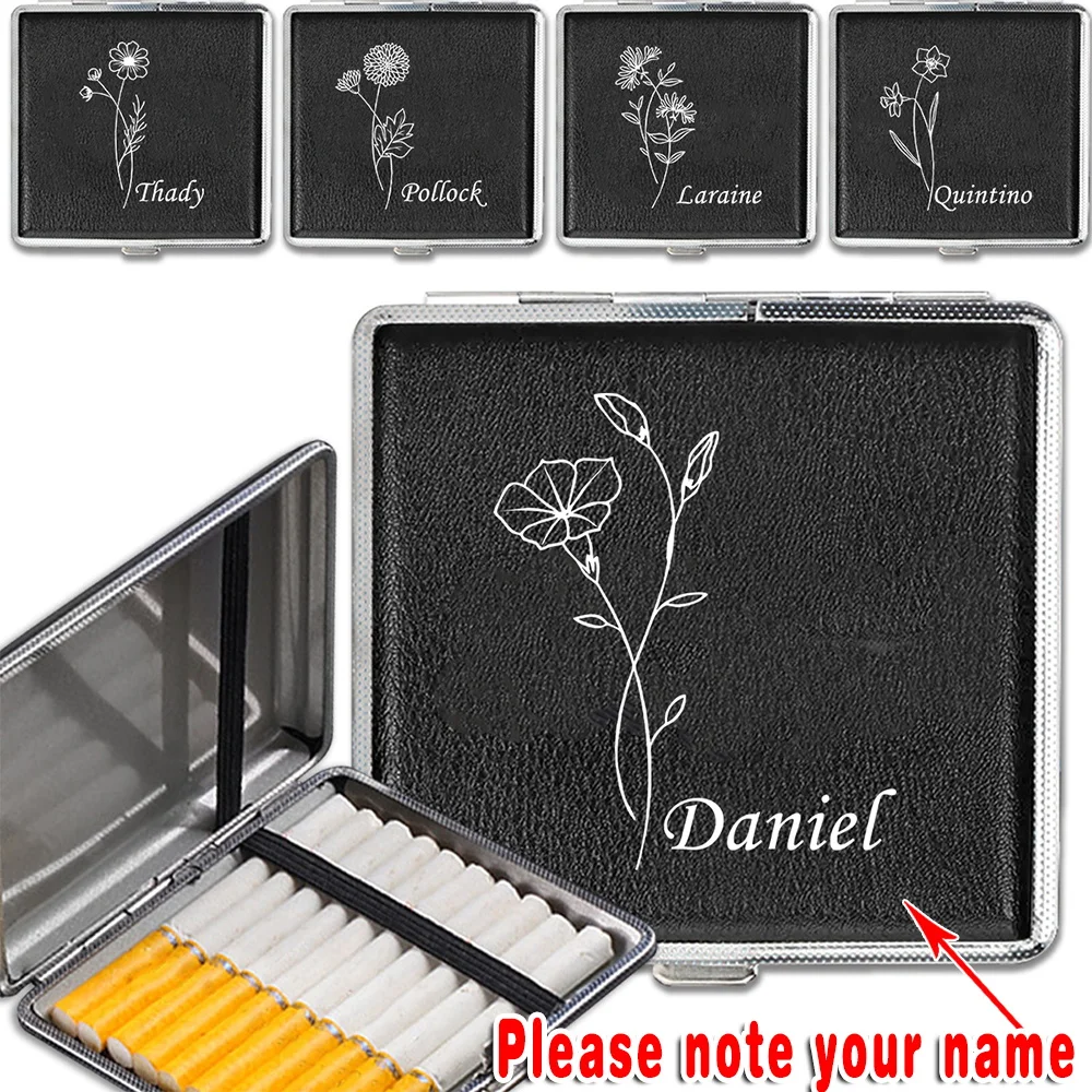 Customized Name PU Cigar Case Pocket Cigarette Holder Leather Tobacco Organizer Protective Cover DIY Travel Smoking Accessory