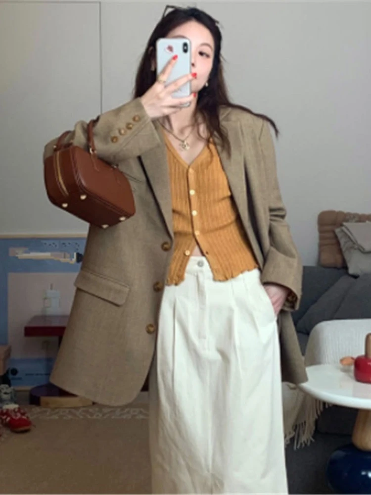 Abito da donna retrò alla moda coreana da ufficio, manica lunga, monopetto, sensazione di fascia alta, giacca casual di quest'anno