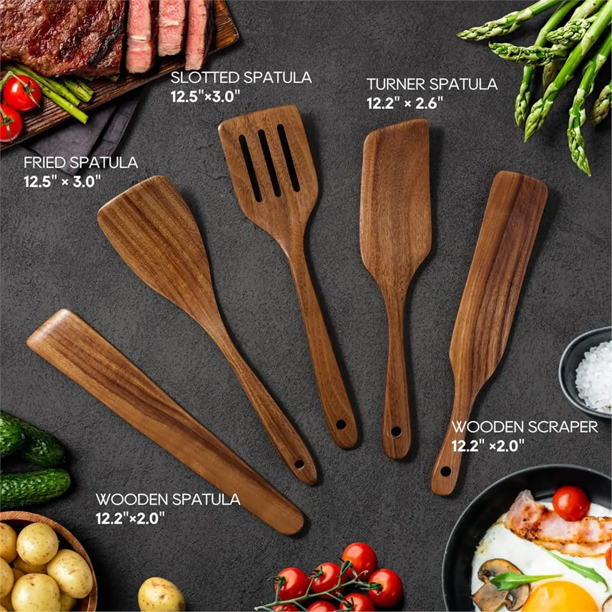 5 PCS Wooden Spatula Set,Wooden Spoons for Cooking, Nonstick Cookware Safe Kitchen Utensils Set,Cooking Utensils Set