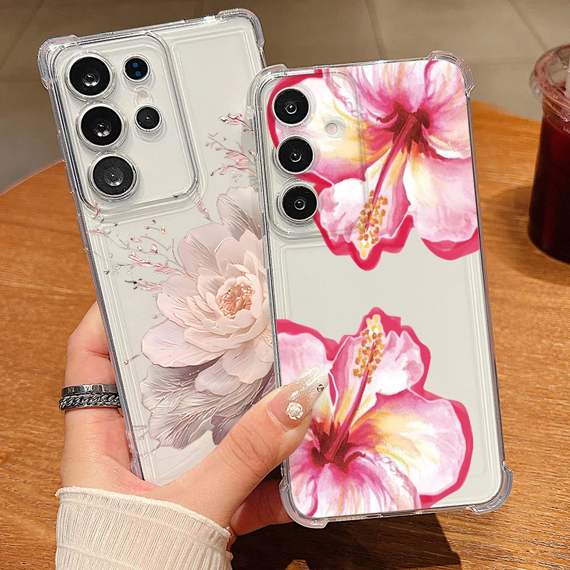 Blumenmuster Handyhülle für Samsung Galaxy S26 S25 S24 S23 Ultra S25 S24 FE A57 A37 A17 A56 A55 A36 A16 A15 5G Silikonhülle