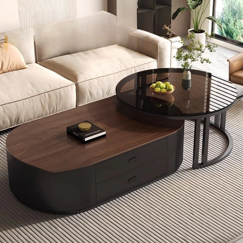 

Transparent Wood Coffee Table Decoration Books Drawers Unique Coffee Table Round Clear Mesa Auxiliar Chinese Style Furniture