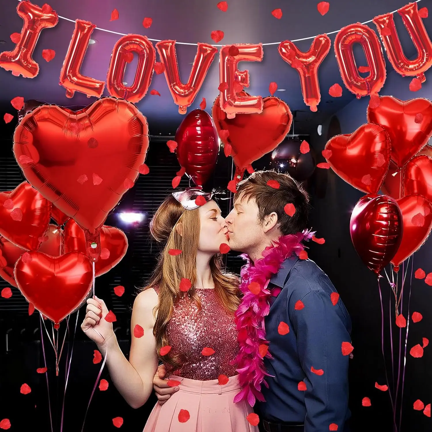 Folienballon „I Love You/Red Heart Love“, 1000 Stück Rosenblätter für Hochzeit, Jahrestag, Valentinstag, romantische besondere Nachtparty – Detail 14