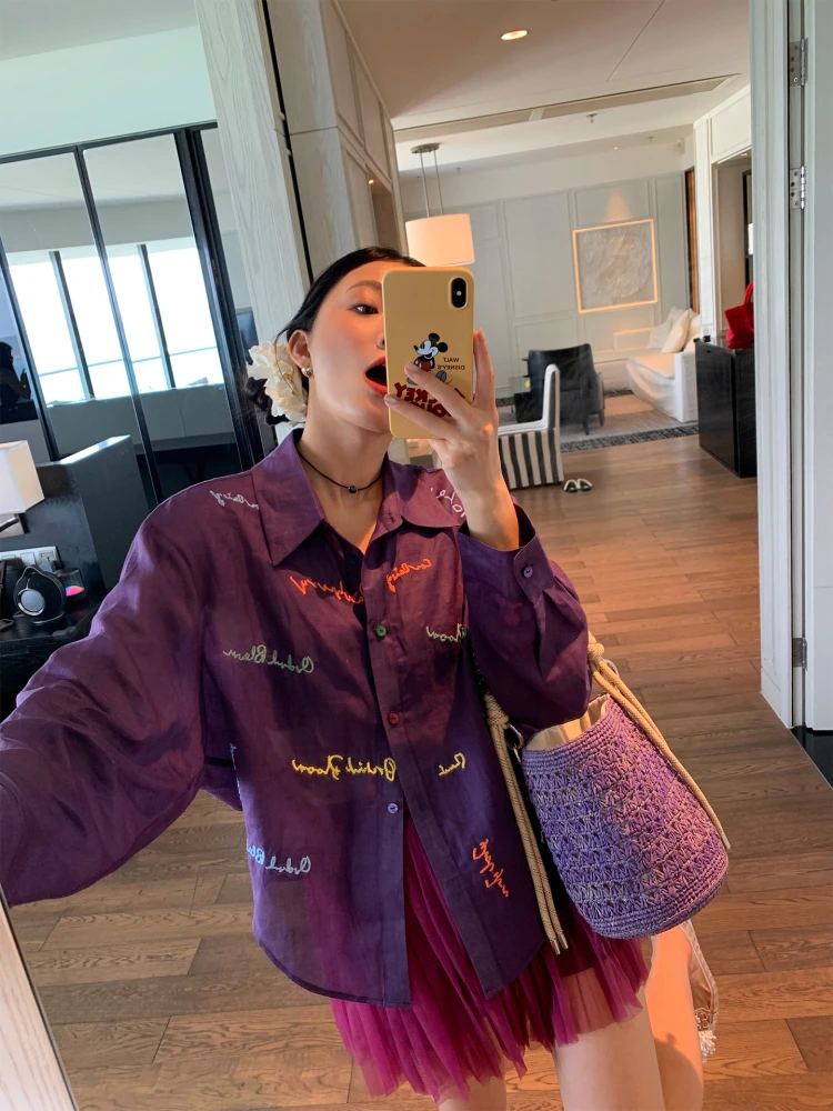 

Свободный длинный све Silk irt, корейский Sle, для поездок на работу, маленький размер, с вышивкой, легкий вес, новое поступление лета