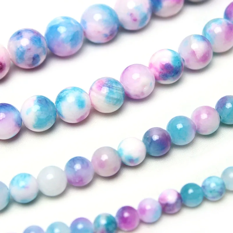 Natural Stone Pink Blue Persian Jades Beads Round Loose Spacer Beads 15