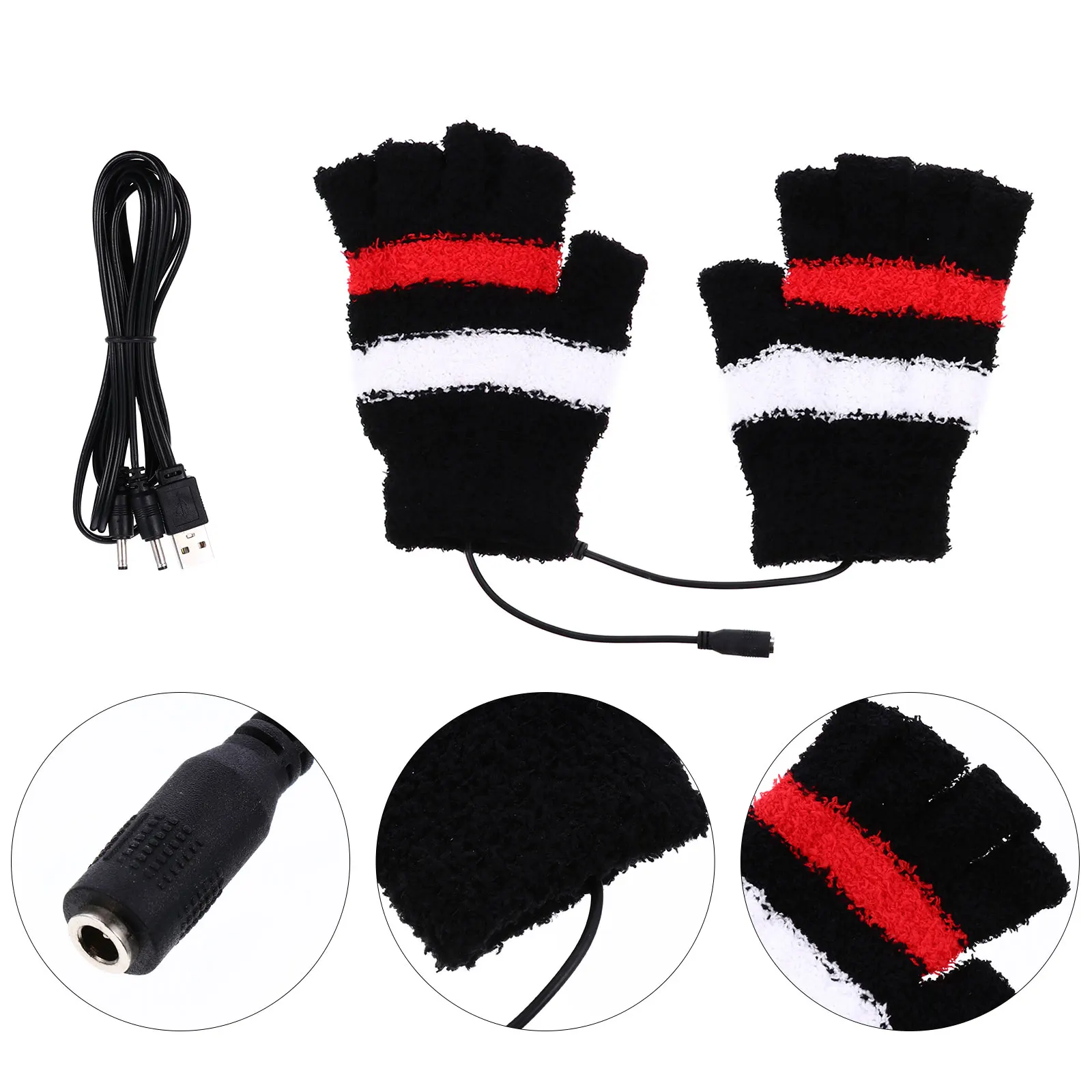 

Hand Warmers Gloves Electric Heating Finger Typing Half USB Thermal Heated Winter Black Men Women