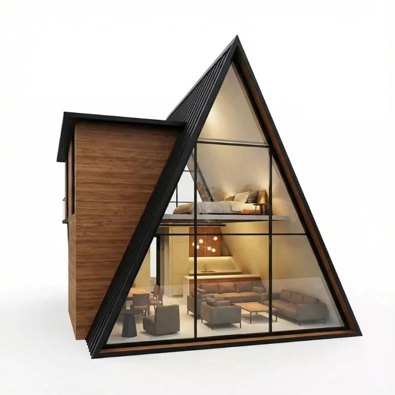 Custom Triangular Prefab House, Free 3D Design, Multiple Sizes 10-50m², for Hotel Project, yugong OEM Supported