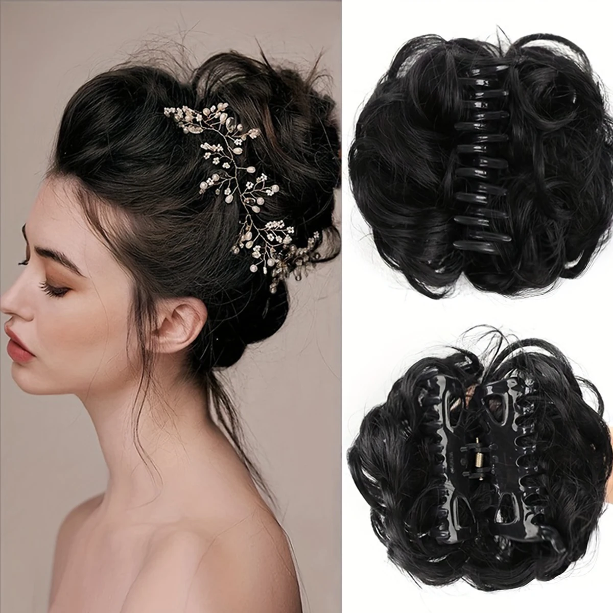 Claw Clip In Bun Hair Extension Wig Tousled Updo Hairpiece For Women Curly Scrunchies Synthetic Chignon Hair Accessories